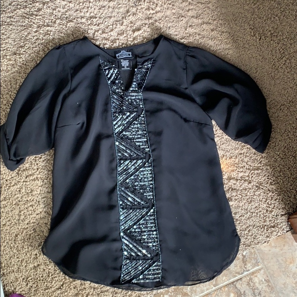 Black embellished sheer top with beads